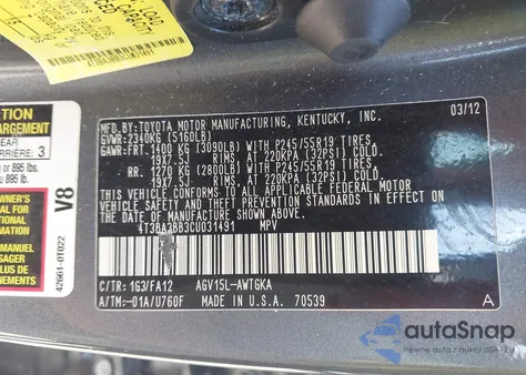 2012 Toyota Venza Le from USA, damaged, VIN 4T3BA3BB3CU031491
